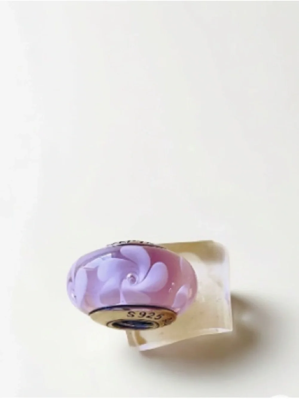 Pandora Lavender and White Swirl Glass Charm